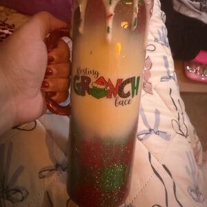 Resting Grinch Face Glitter Holiday Tumbler